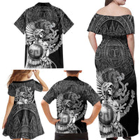 Mexico Aztec Warrior Family Matching Off Shoulder Maxi Dress and Hawaiian Shirt Huitzilopochtli With Aztec Calendar