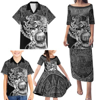 Mexico Aztec Warrior Family Matching Puletasi and Hawaiian Shirt Huitzilopochtli With Aztec Calendar