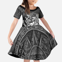 Mexico Aztec Warrior Family Matching Short Sleeve Bodycon Dress and Hawaiian Shirt Huitzilopochtli With Aztec Calendar