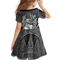 Mexico Aztec Warrior Family Matching Short Sleeve Bodycon Dress and Hawaiian Shirt Huitzilopochtli With Aztec Calendar