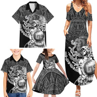 Mexico Aztec Warrior Family Matching Summer Maxi Dress and Hawaiian Shirt Huitzilopochtli With Aztec Calendar