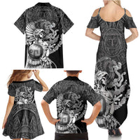 Mexico Aztec Warrior Family Matching Summer Maxi Dress and Hawaiian Shirt Huitzilopochtli With Aztec Calendar