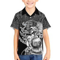 Mexico Aztec Warrior Kid Hawaiian Shirt Huitzilopochtli With Aztec Calendar