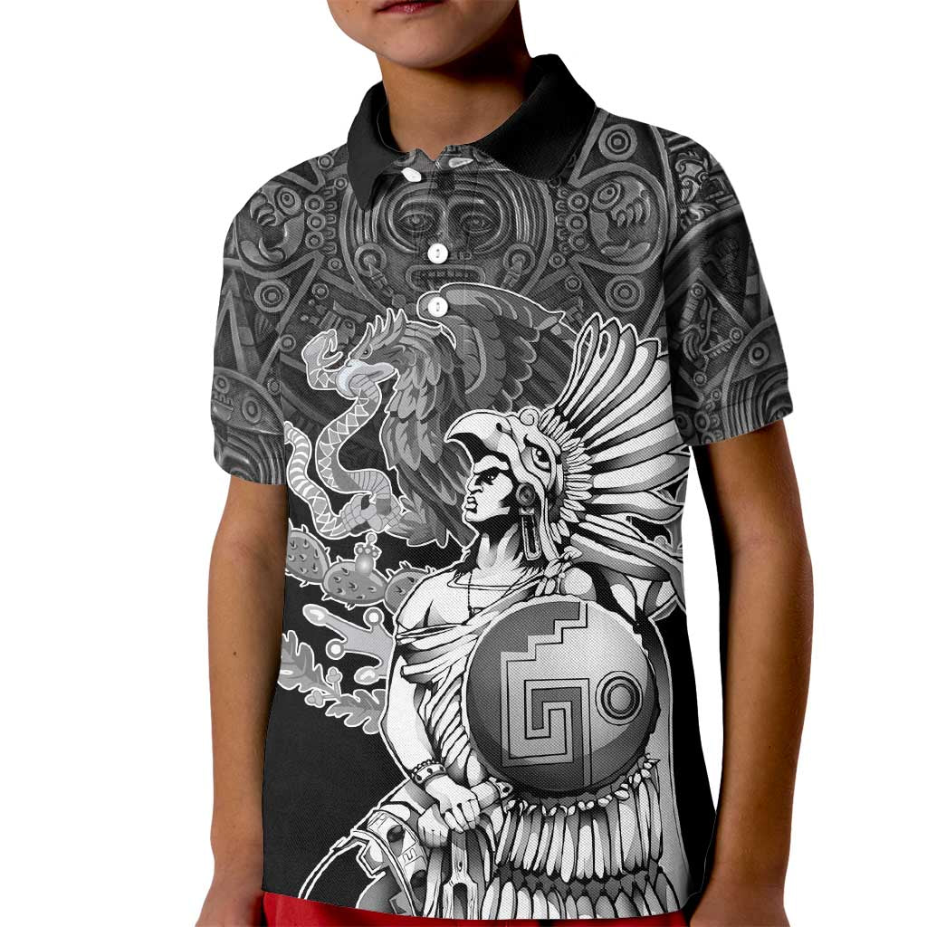 Mexico Aztec Warrior Kid Polo Shirt Huitzilopochtli With Aztec Calendar