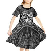 Mexico Aztec Warrior Kid Short Sleeve Dress Huitzilopochtli With Aztec Calendar