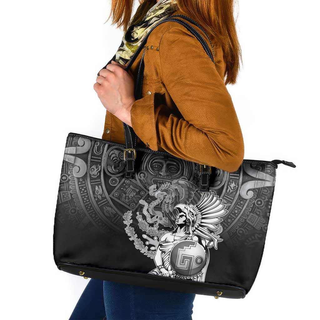 Mexico Aztec Warrior Leather Tote Bag Huitzilopochtli With Aztec Calendar