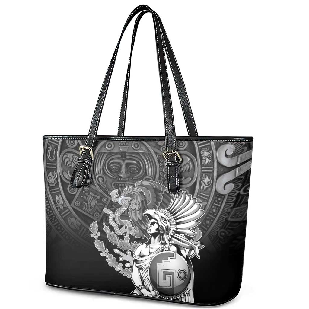 Mexico Aztec Warrior Leather Tote Bag Huitzilopochtli With Aztec Calendar