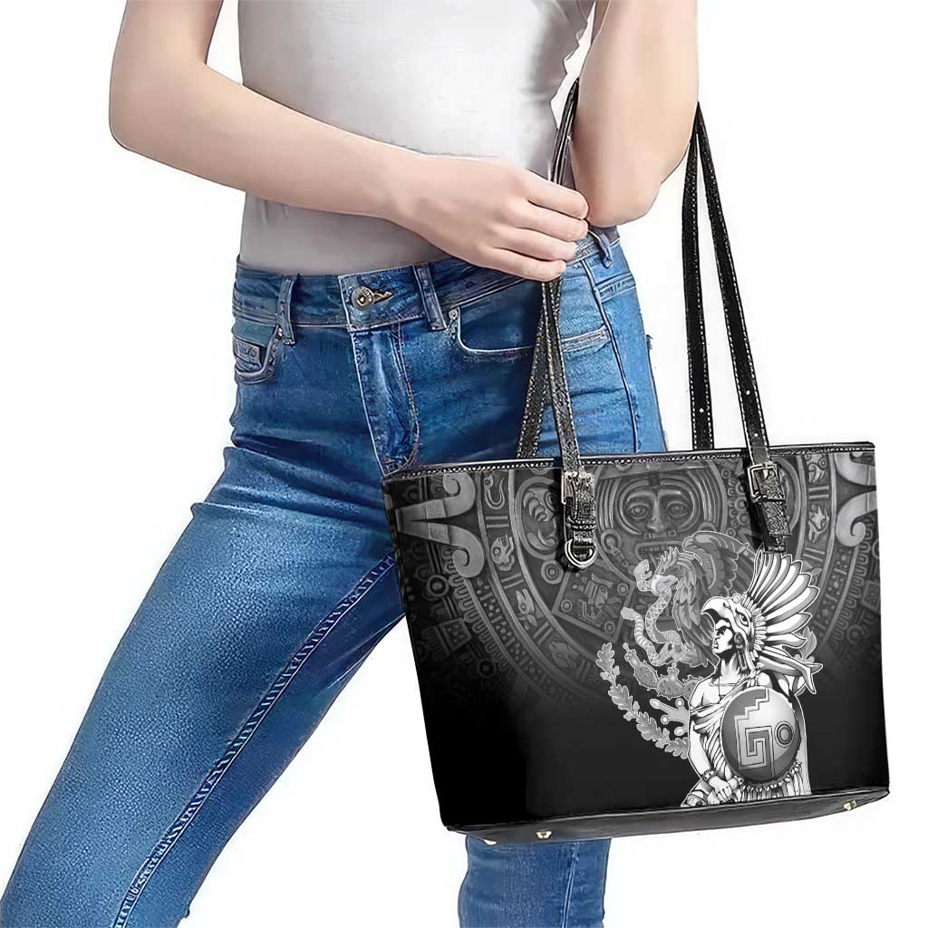 Mexico Aztec Warrior Leather Tote Bag Huitzilopochtli With Aztec Calendar