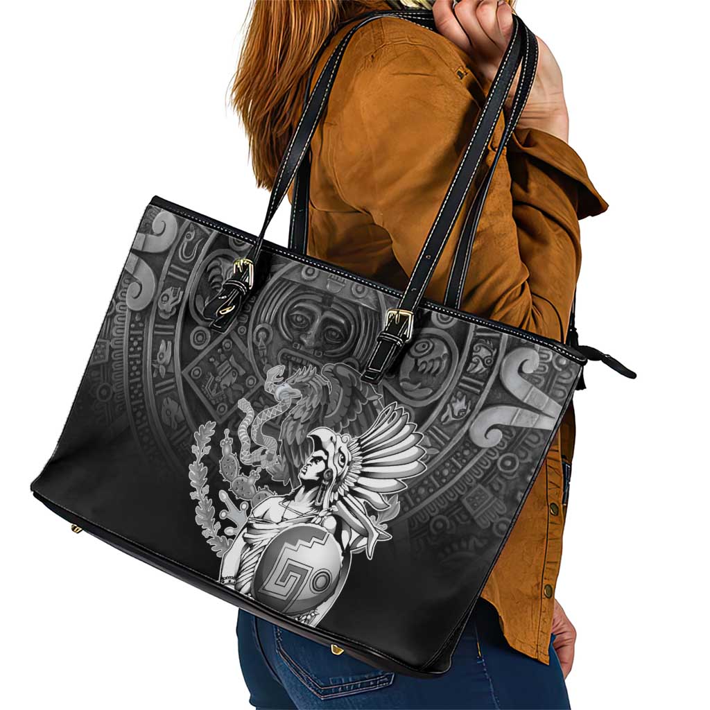 Mexico Aztec Warrior Leather Tote Bag Huitzilopochtli With Aztec Calendar