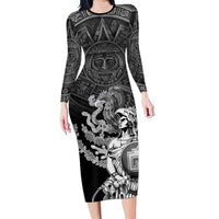 Mexico Aztec Warrior Long Sleeve Bodycon Dress Huitzilopochtli With Aztec Calendar