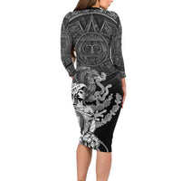 Mexico Aztec Warrior Long Sleeve Bodycon Dress Huitzilopochtli With Aztec Calendar