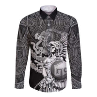 Mexico Aztec Warrior Long Sleeve Button Shirt Huitzilopochtli With Aztec Calendar