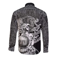 Mexico Aztec Warrior Long Sleeve Button Shirt Huitzilopochtli With Aztec Calendar