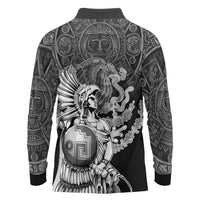 Mexico Aztec Warrior Long Sleeve Polo Shirt Huitzilopochtli With Aztec Calendar