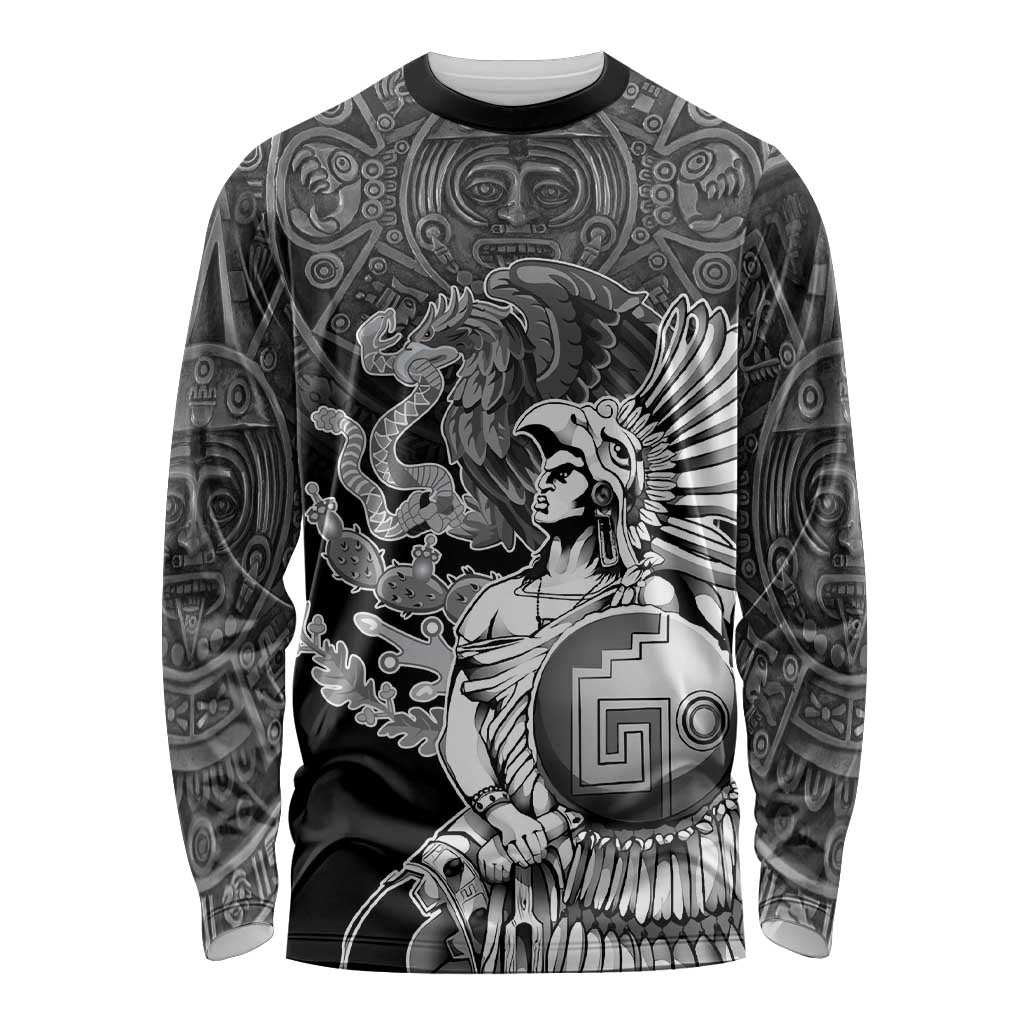Mexico Aztec Warrior Long Sleeve Shirt Huitzilopochtli With Aztec Calendar