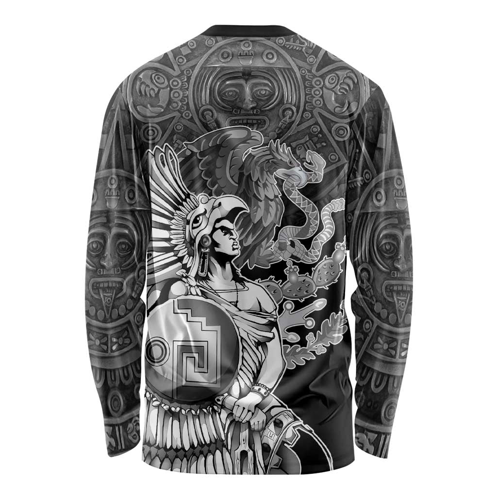 Mexico Aztec Warrior Long Sleeve Shirt Huitzilopochtli With Aztec Calendar