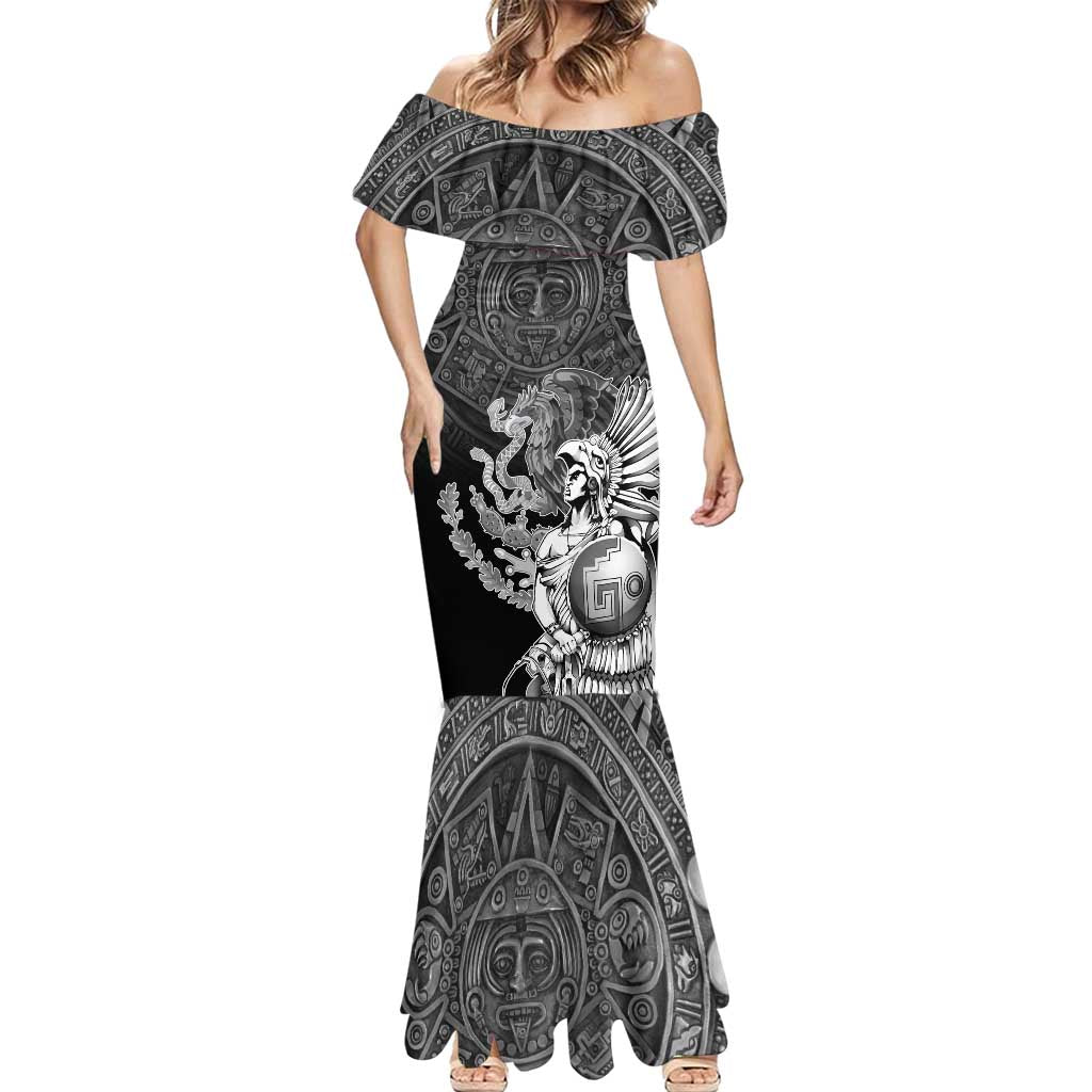Mexico Aztec Warrior Mermaid Dress Huitzilopochtli With Aztec Calendar