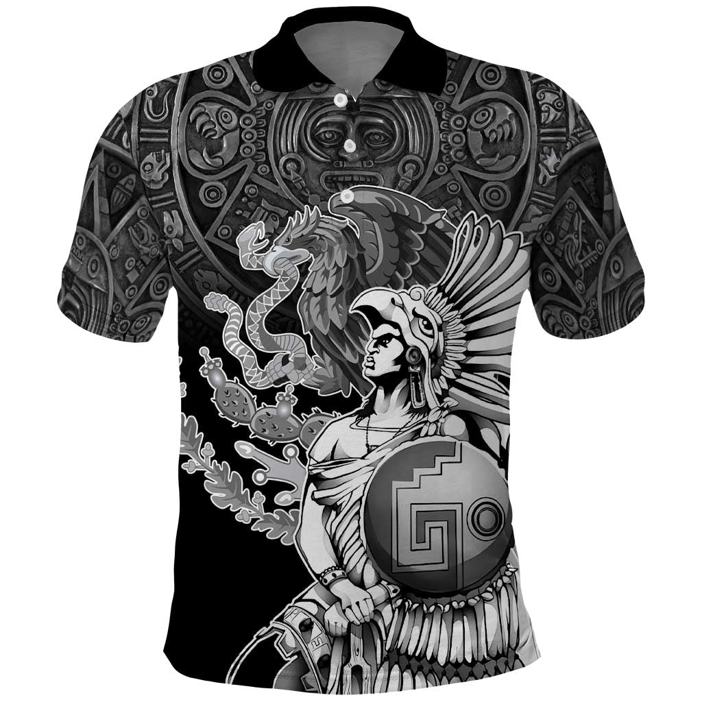 Mexico Aztec Warrior Polo Shirt Huitzilopochtli With Aztec Calendar