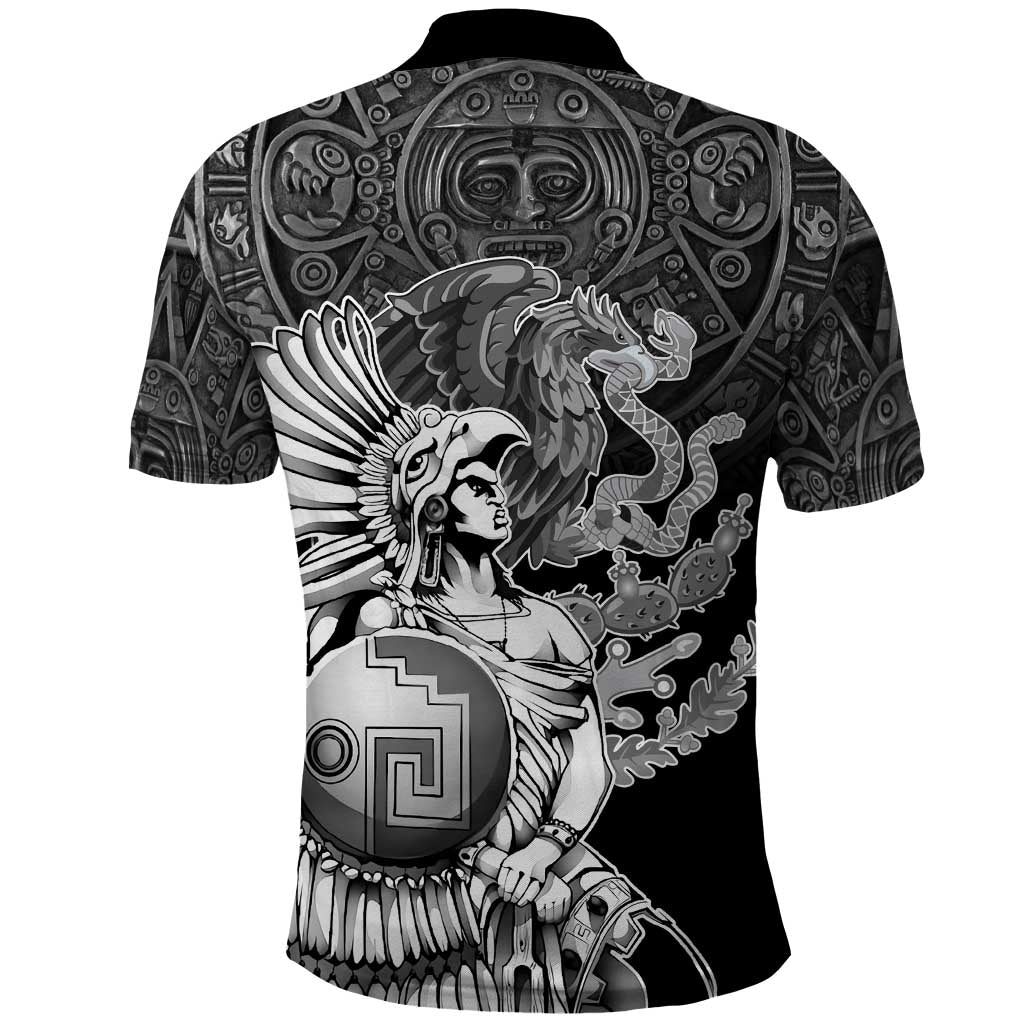 Mexico Aztec Warrior Polo Shirt Huitzilopochtli With Aztec Calendar