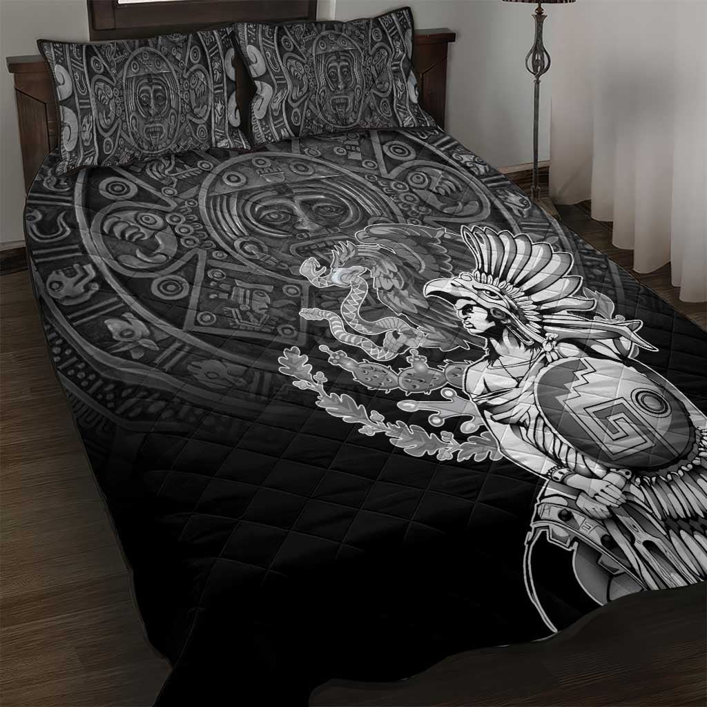 Mexico Aztec Warrior Quilt Bed Set Huitzilopochtli With Aztec Calendar