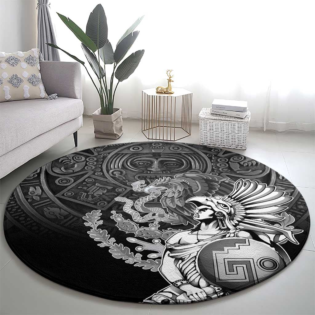 Mexico Aztec Warrior Round Carpet Huitzilopochtli With Aztec Calendar