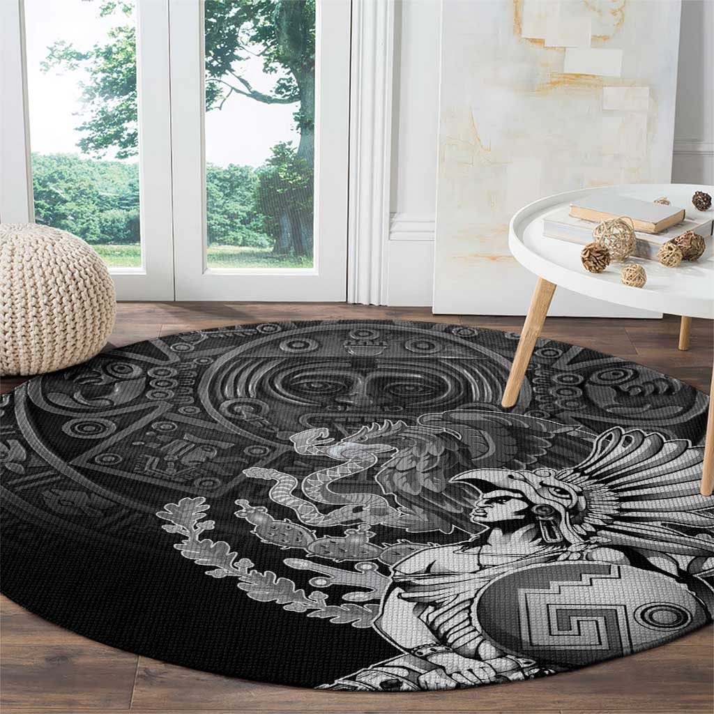 Mexico Aztec Warrior Round Carpet Huitzilopochtli With Aztec Calendar