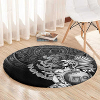 Mexico Aztec Warrior Round Carpet Huitzilopochtli With Aztec Calendar