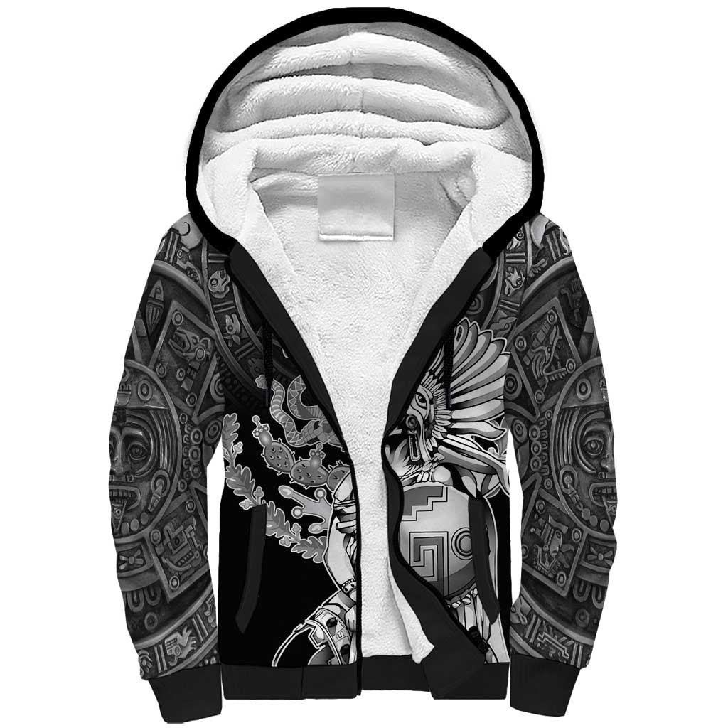 Mexico Aztec Warrior Sherpa Hoodie Huitzilopochtli With Aztec Calendar