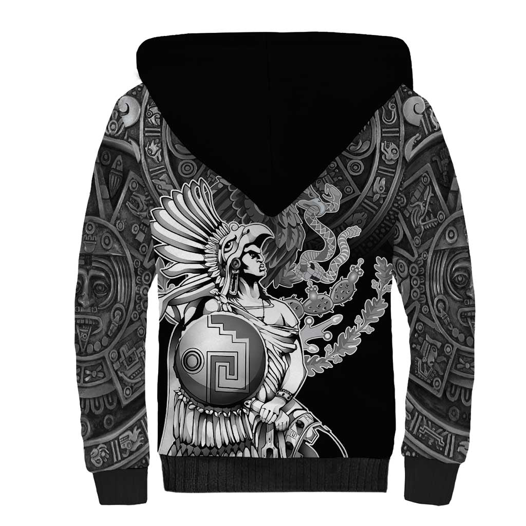 Mexico Aztec Warrior Sherpa Hoodie Huitzilopochtli With Aztec Calendar