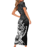 Mexico Aztec Warrior Short Sleeve Bodycon Dress Huitzilopochtli With Aztec Calendar