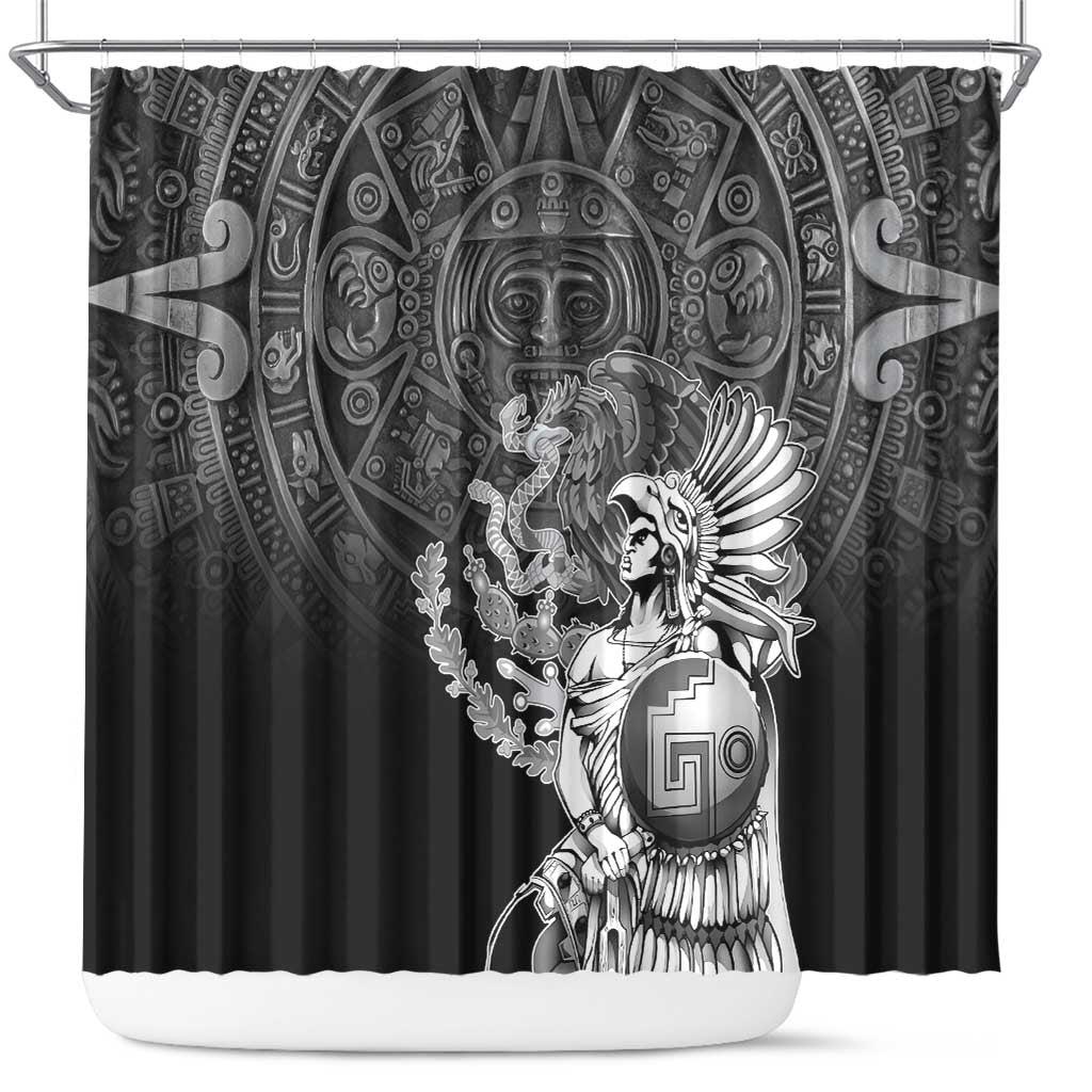 Mexico Aztec Warrior Shower Curtain Huitzilopochtli With Aztec Calendar