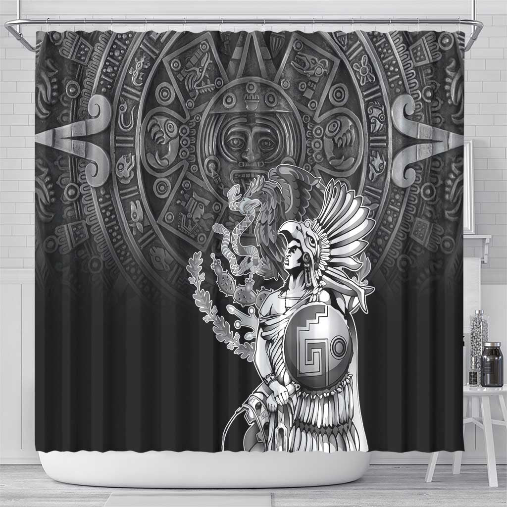 Mexico Aztec Warrior Shower Curtain Huitzilopochtli With Aztec Calendar