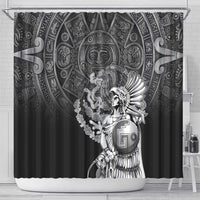 Mexico Aztec Warrior Shower Curtain Huitzilopochtli With Aztec Calendar
