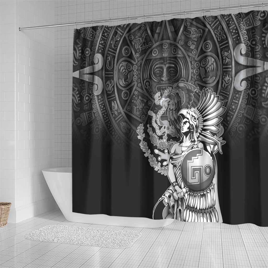 Mexico Aztec Warrior Shower Curtain Huitzilopochtli With Aztec Calendar