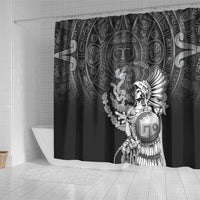 Mexico Aztec Warrior Shower Curtain Huitzilopochtli With Aztec Calendar