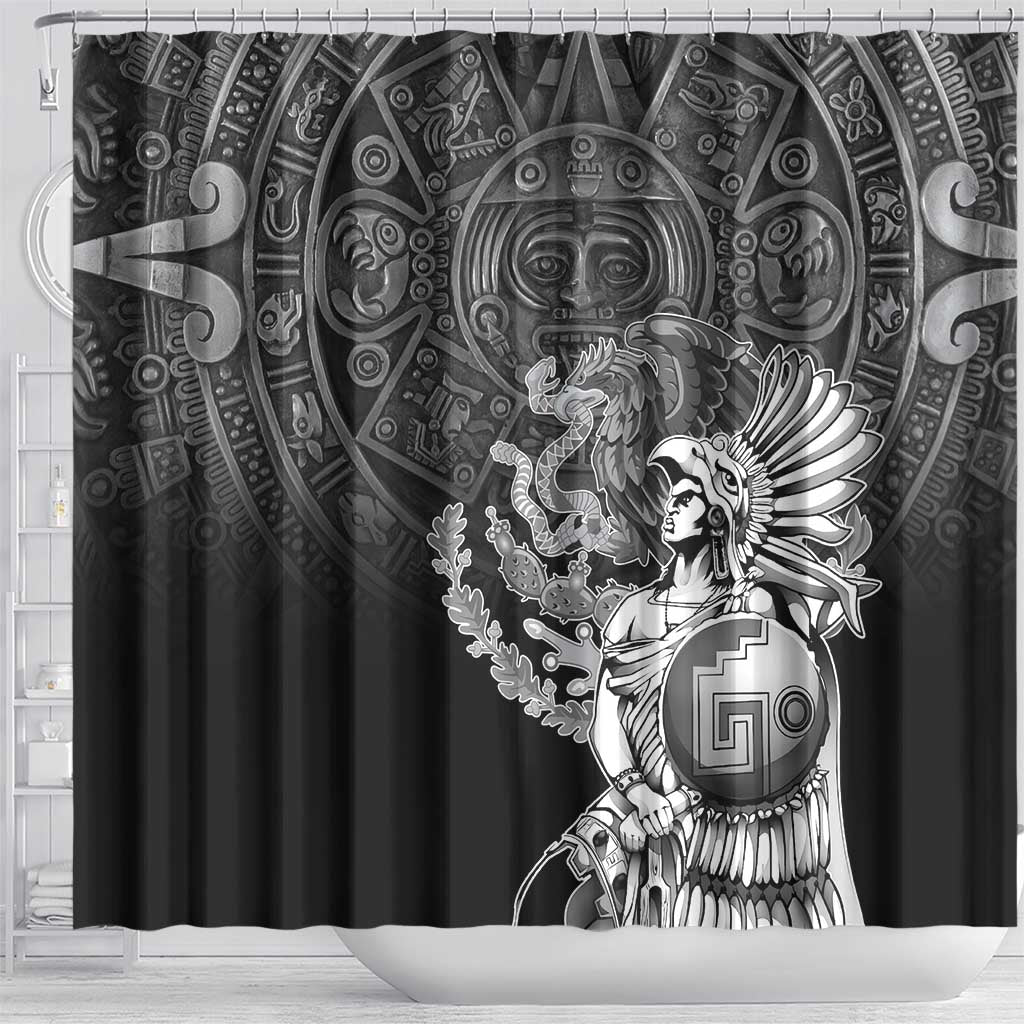 Mexico Aztec Warrior Shower Curtain Huitzilopochtli With Aztec Calendar