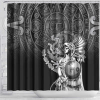Mexico Aztec Warrior Shower Curtain Huitzilopochtli With Aztec Calendar