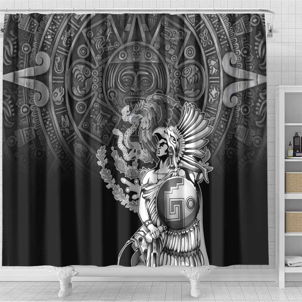 Mexico Aztec Warrior Shower Curtain Huitzilopochtli With Aztec Calendar