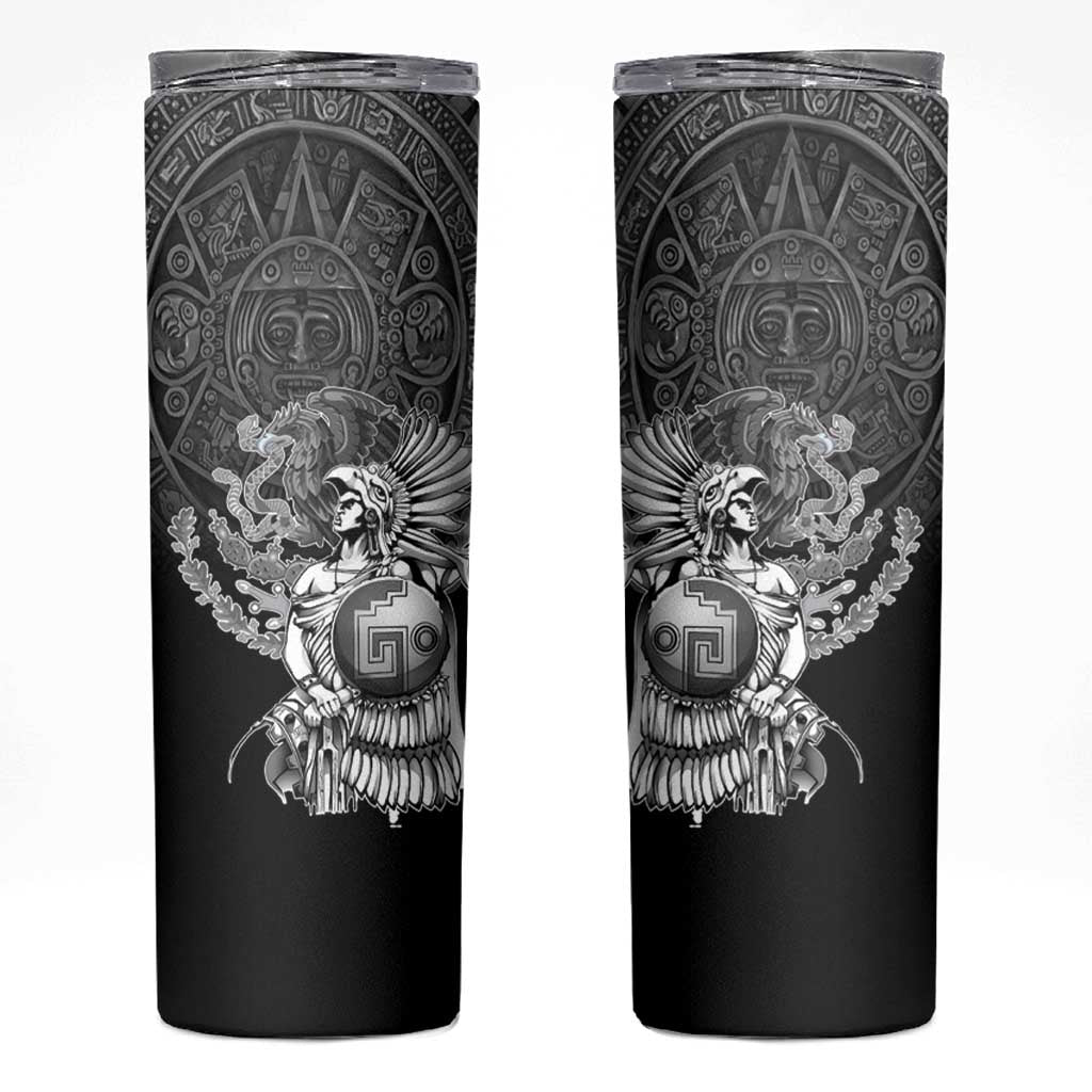 Mexico Aztec Warrior Skinny Tumbler Huitzilopochtli With Aztec Calendar