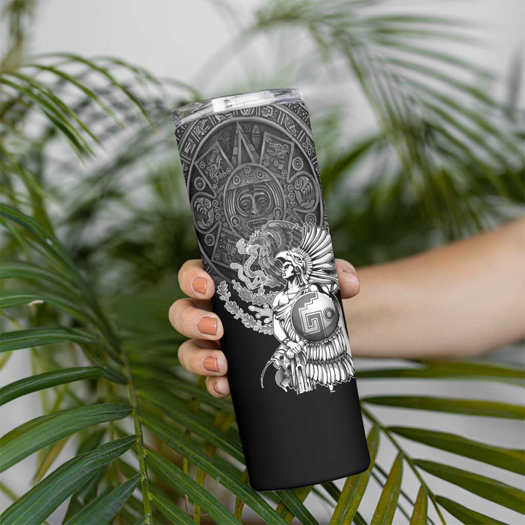 Mexico Aztec Warrior Skinny Tumbler Huitzilopochtli With Aztec Calendar