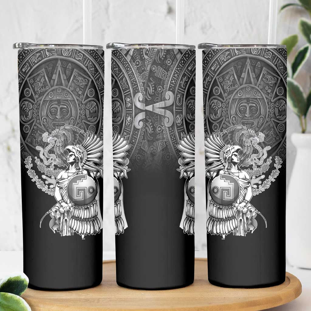 Mexico Aztec Warrior Skinny Tumbler Huitzilopochtli With Aztec Calendar