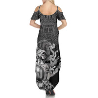 Mexico Aztec Warrior Summer Maxi Dress Huitzilopochtli With Aztec Calendar