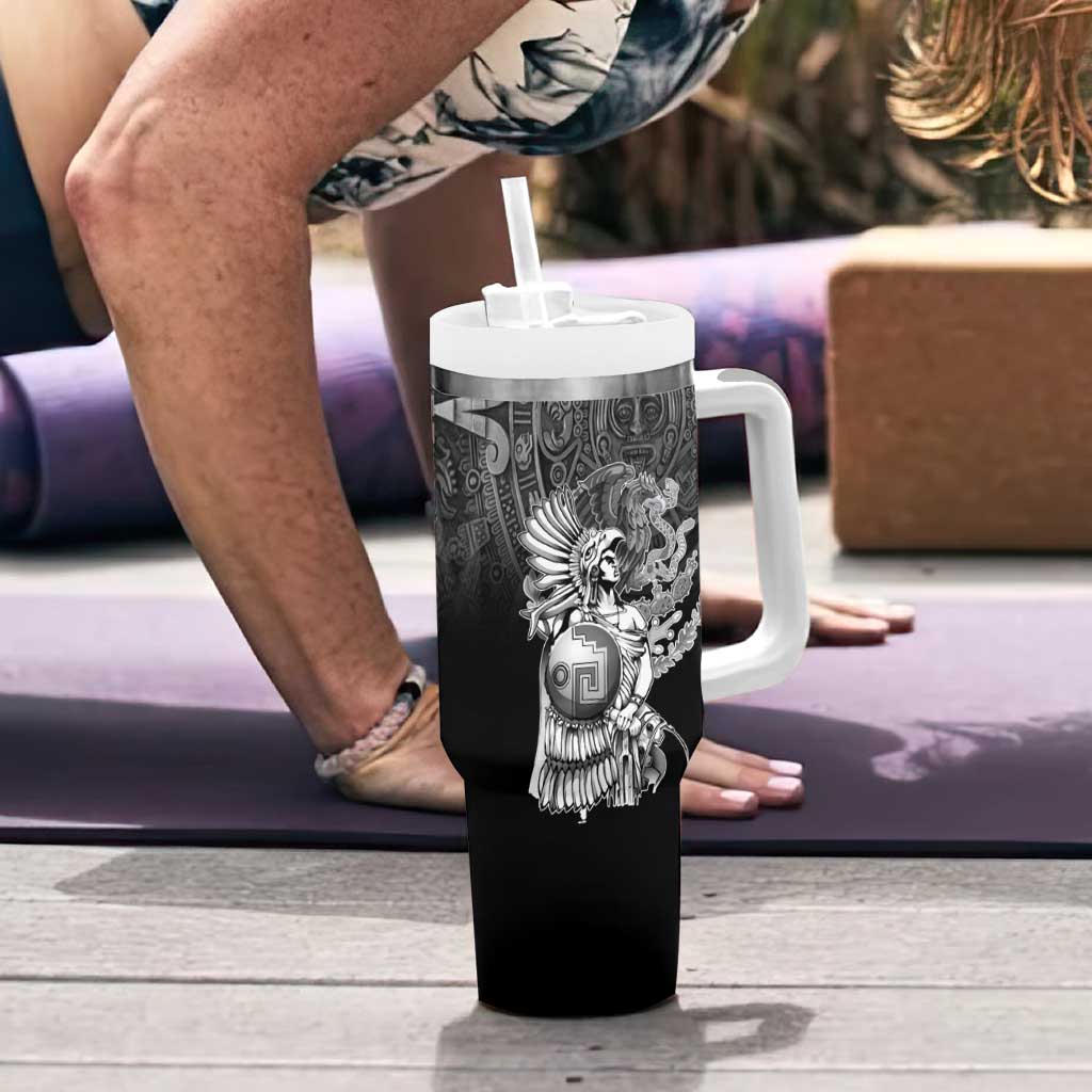 Mexico Aztec Warrior Tumbler With Handle Huitzilopochtli With Aztec Calendar