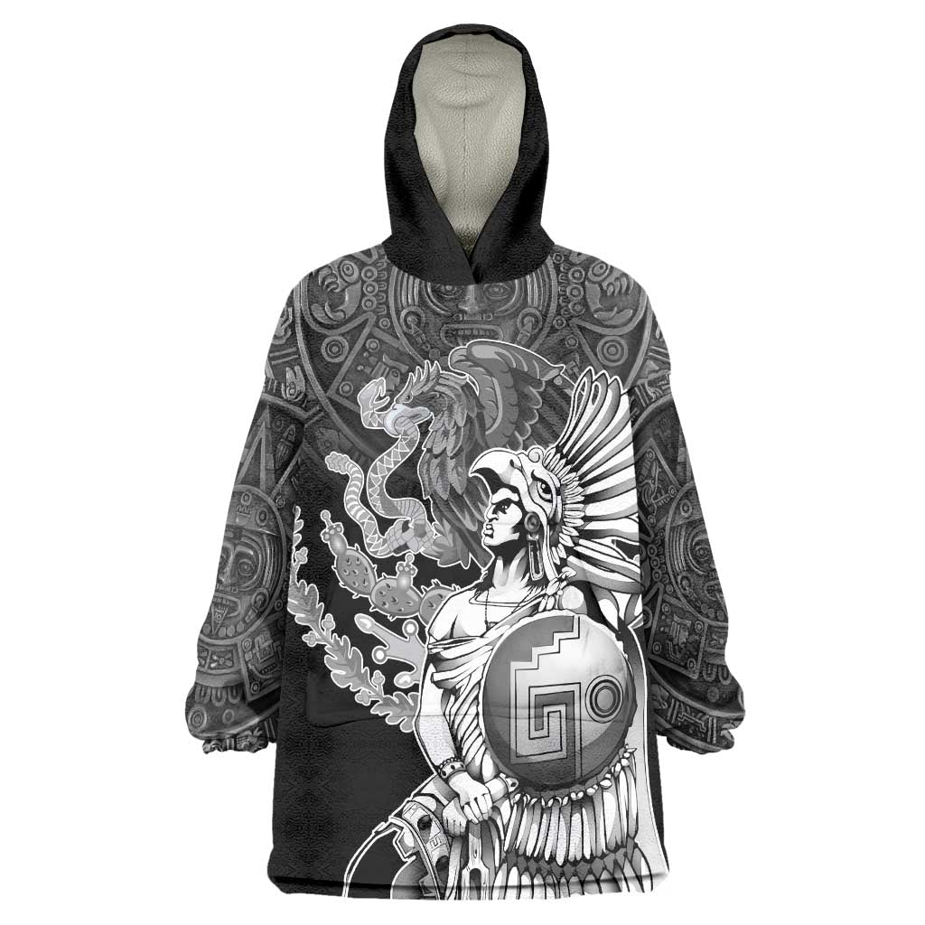Mexico Aztec Warrior Wearable Blanket Hoodie Huitzilopochtli With Aztec Calendar