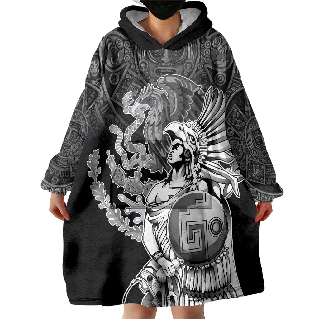 Mexico Aztec Warrior Wearable Blanket Hoodie Huitzilopochtli With Aztec Calendar