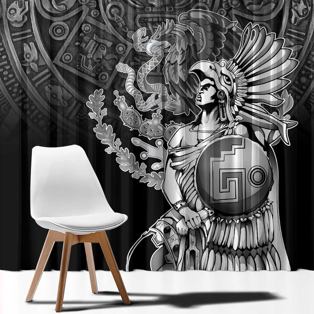 Mexico Aztec Warrior Window Curtain Huitzilopochtli With Aztec Calendar