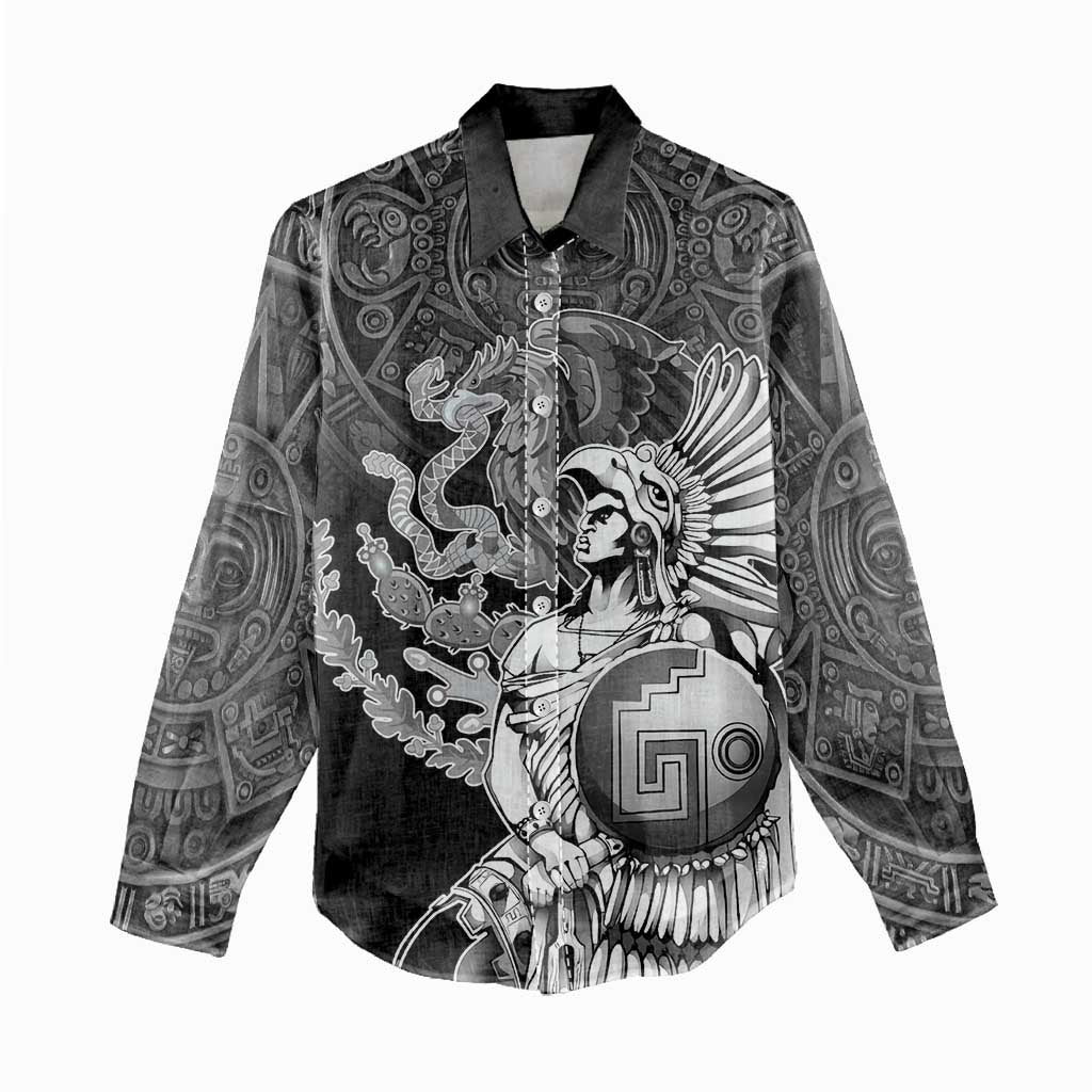 Mexico Aztec Warrior Women Casual Shirt Huitzilopochtli With Aztec Calendar