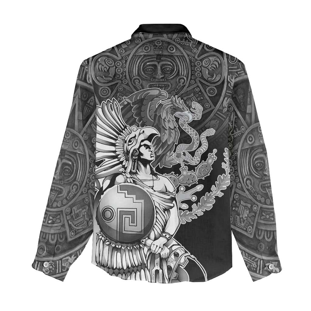 Mexico Aztec Warrior Women Casual Shirt Huitzilopochtli With Aztec Calendar