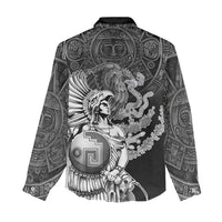 Mexico Aztec Warrior Women Casual Shirt Huitzilopochtli With Aztec Calendar