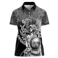 Mexico Aztec Warrior Women Polo Shirt Huitzilopochtli With Aztec Calendar